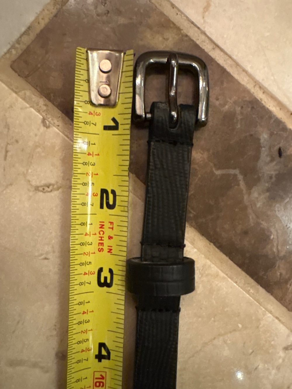 Women’s black belt with blackish metal hardware half inch wide